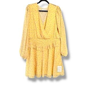 ASOS Sheer Long Sleeve Floral Print Mini Ruffle Smock Waist Dress 14/18 NWT